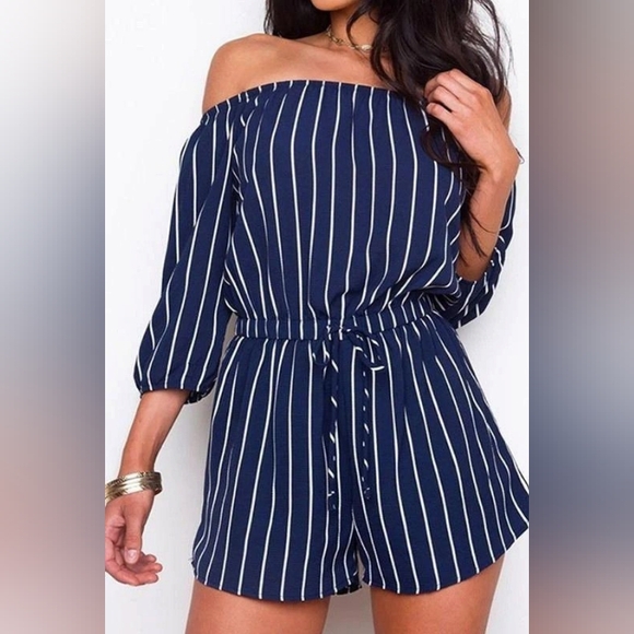 Ambiance Pants - Ambiance Off shoulder striped romper size Small